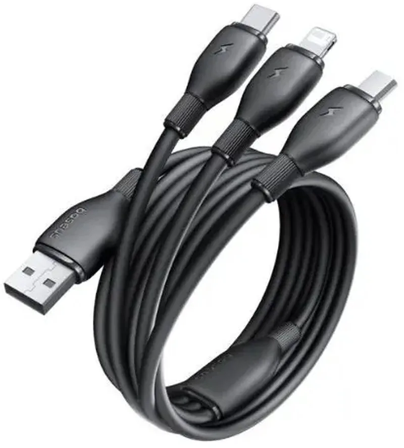 USB 3-in-1 Kabel met Lightning / USB C / Micro USB 0.8M by Baseus in Black – product photo