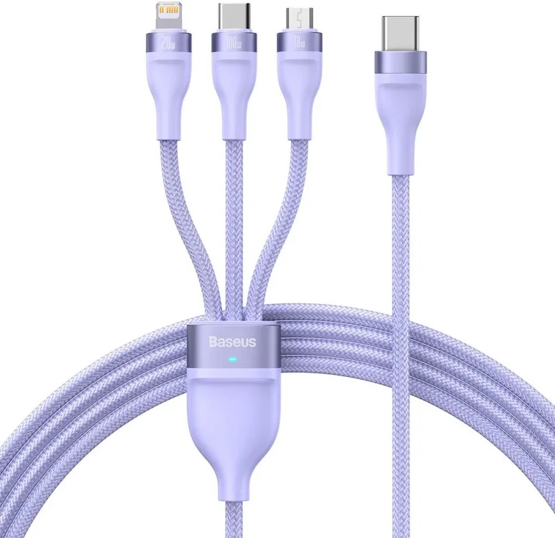 USB-A naar Lightning/USB-C/Micro USB Kabel 100W 1.2M by Baseus in Purple – product photo