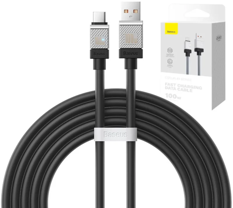 USB-C Kabel 2m 100W Snelladen met LED Indicator de Baseus en Noir – photo produit