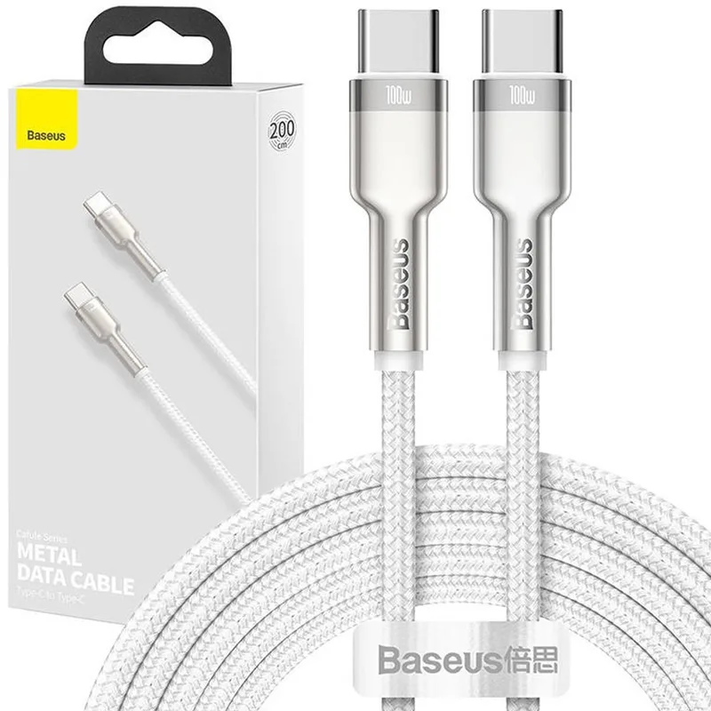 Usb-C Naar Usb-C Kabel 100W 2M Voor Het Opladen Van Telefoons En Computers 2M von Baseus in Weiß – Produktfoto