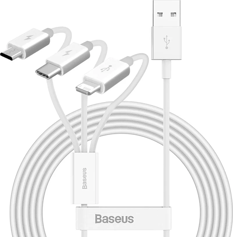 USB Kabel 3-in-1 Serie - USB-C, Lightning, Micro USB - 150cm by Baseus in White – product photo