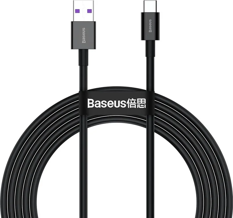USB-KABEL - USB TYPE C - 66 - W - (11 - V / 6 - A) - HUAWEI - SUPERCHARGE - SCP - 2 - M van Baseus in Zwart – productfoto