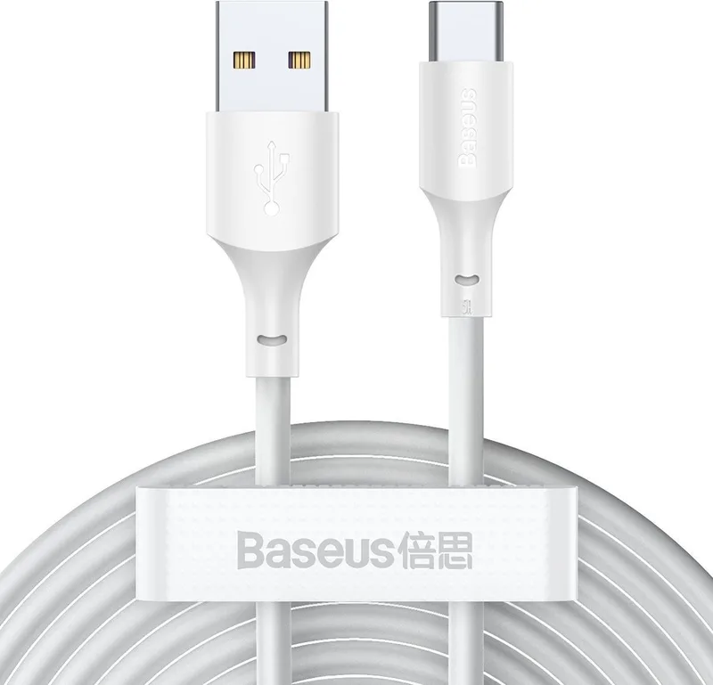 USB naar USB-C Kabel - Power Delivery - 1.5m- (2 stuks) van Baseus in Wit – productfoto
