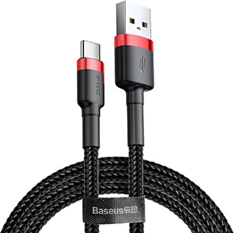 USB naar USB-C kabel - Universele kabel geschikt voor toestellen met USB-C aansluiting - 3 Meter - Rood van Baseus in Zwart – productfoto