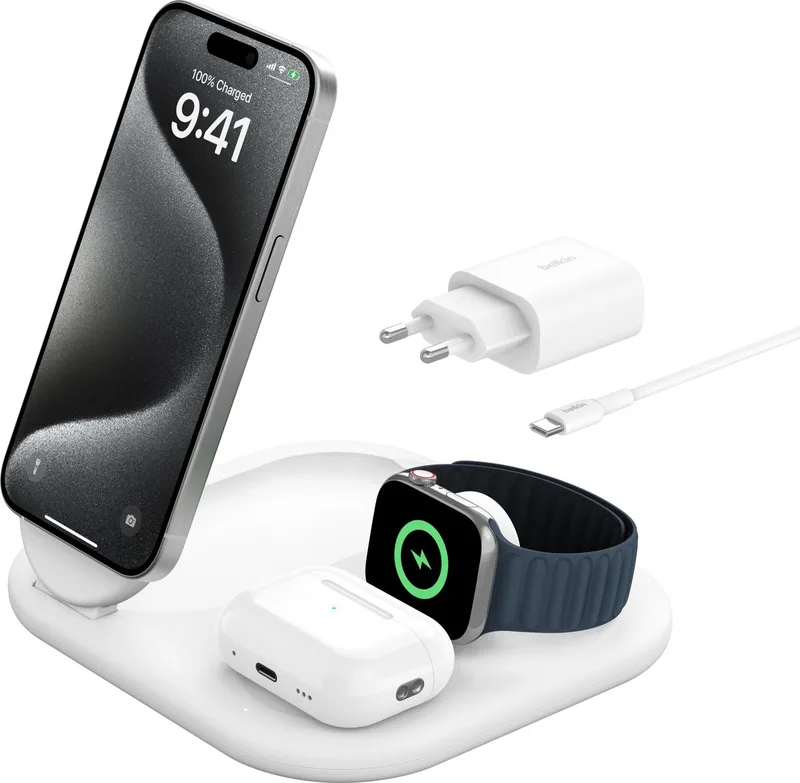 Belkin 3-in-1 Draadloze Lader met Qi2 15W – Magsafe compatibel by Belkin in White – product photo