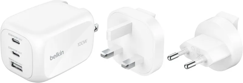 Belkin 3-poorts GaN Wandlader 100 W – voor Wereldwijd Gebruik - Universeel van Belkin in Wit – productfoto