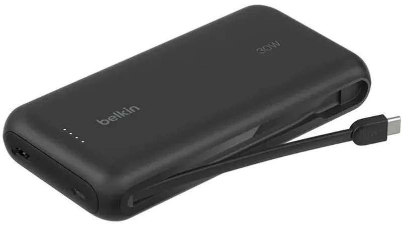 BoostCharge 20.000mAh Powerbank 30 watt met Geïntegreerde USB-C Kabel fra Belkin i Sort – produktbillede