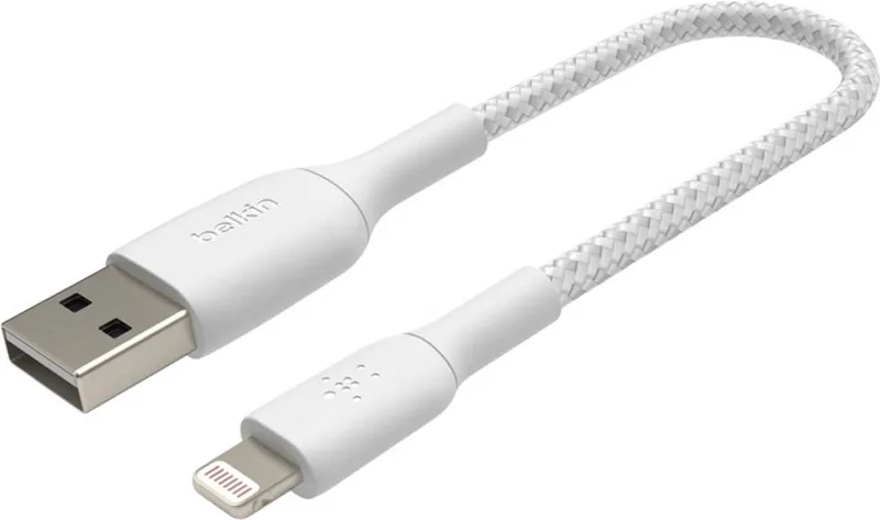 BOOST↑CHARGE Braided - USB-A naar Lightning Kabel - 0,15 Meter - 12W by Belkin in White – product photo