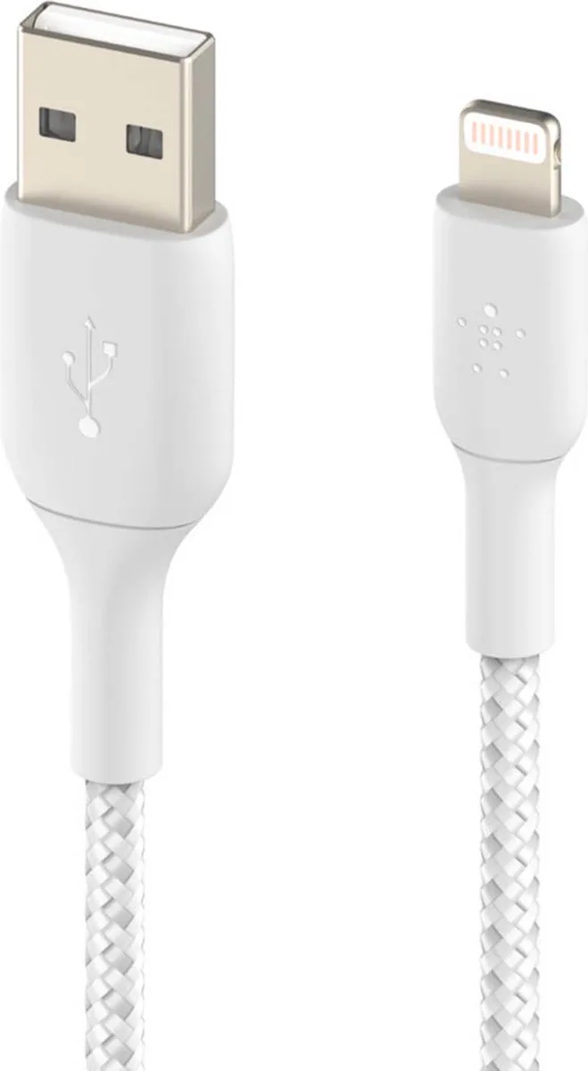 BOOST↑CHARGE Braided - USB-A naar Lightning Kabel - 1 Meter - 12W van Belkin in Wit – productfoto