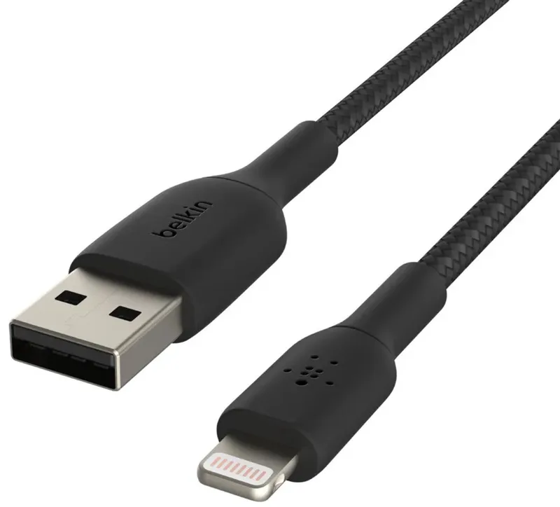 BOOST↑CHARGE Braided - USB-A naar Lightning Kabel - 1 Meter - 12W van Belkin in Zwart – productfoto