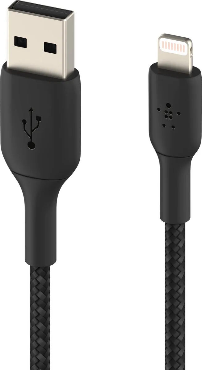 BOOST↑CHARGE Braided - USB-A naar Lightning Kabel - 2 Meter - 12W von Belkin in Schwarz – Produktfoto