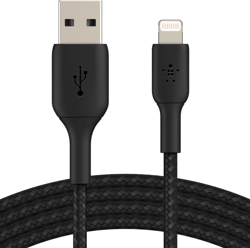 BOOST↑CHARGE Braided - USB-A naar Lightning Kabel - 3 Meter - 12W van Belkin in Zwart – productfoto