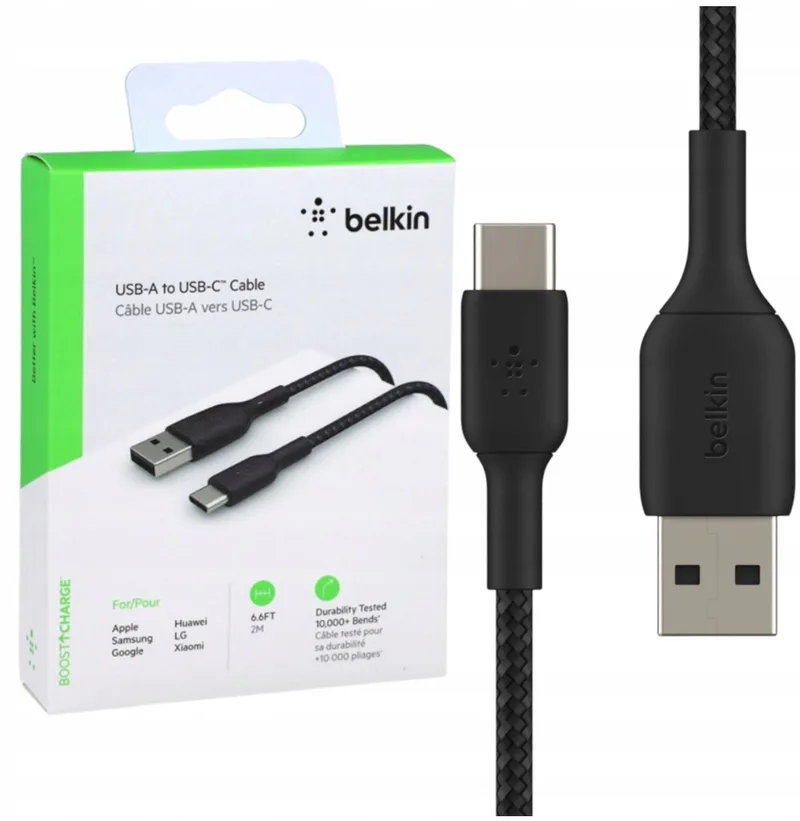 BOOST↑CHARGE Braided - USB-A naar USB-C Kabel - 2 Meter - 15W van Belkin in Zwart – productfoto