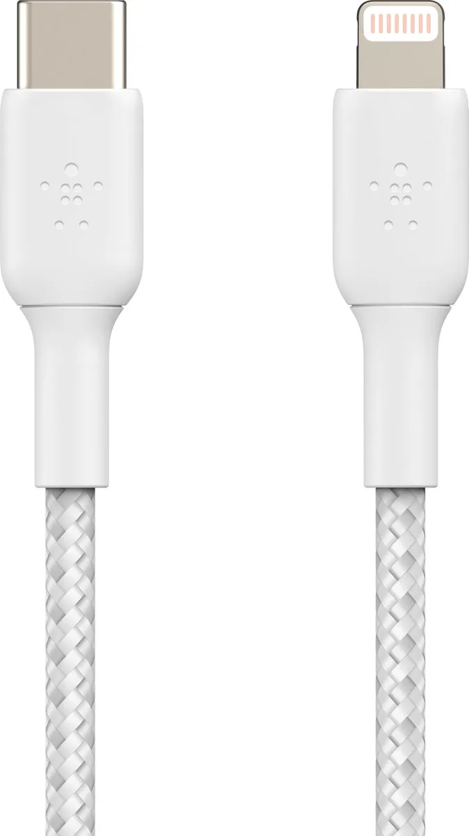 BOOST↑CHARGE Braided - USB-C naar Lightning Kabel - 1 Meter - 20W van Belkin in Wit – productfoto