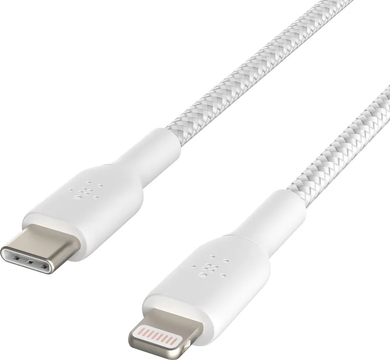 BOOST↑CHARGE Braided - USB-C naar Lightning Kabel - 2 Meter - 20W van Belkin in Wit – productfoto