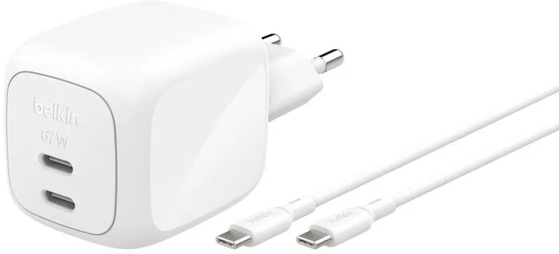 BoostCharge Pro 67 W USB-C wandlader met 2 USB-C poorten – Inclusief 2m USB-C-C Kabel från Belkin i Vit – produktbild
