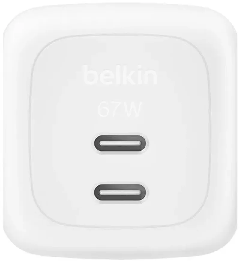 BoostCharge Pro 67 W USB-C wandlader met 2 USB-C poorten von Belkin in Weiß – Produktfoto