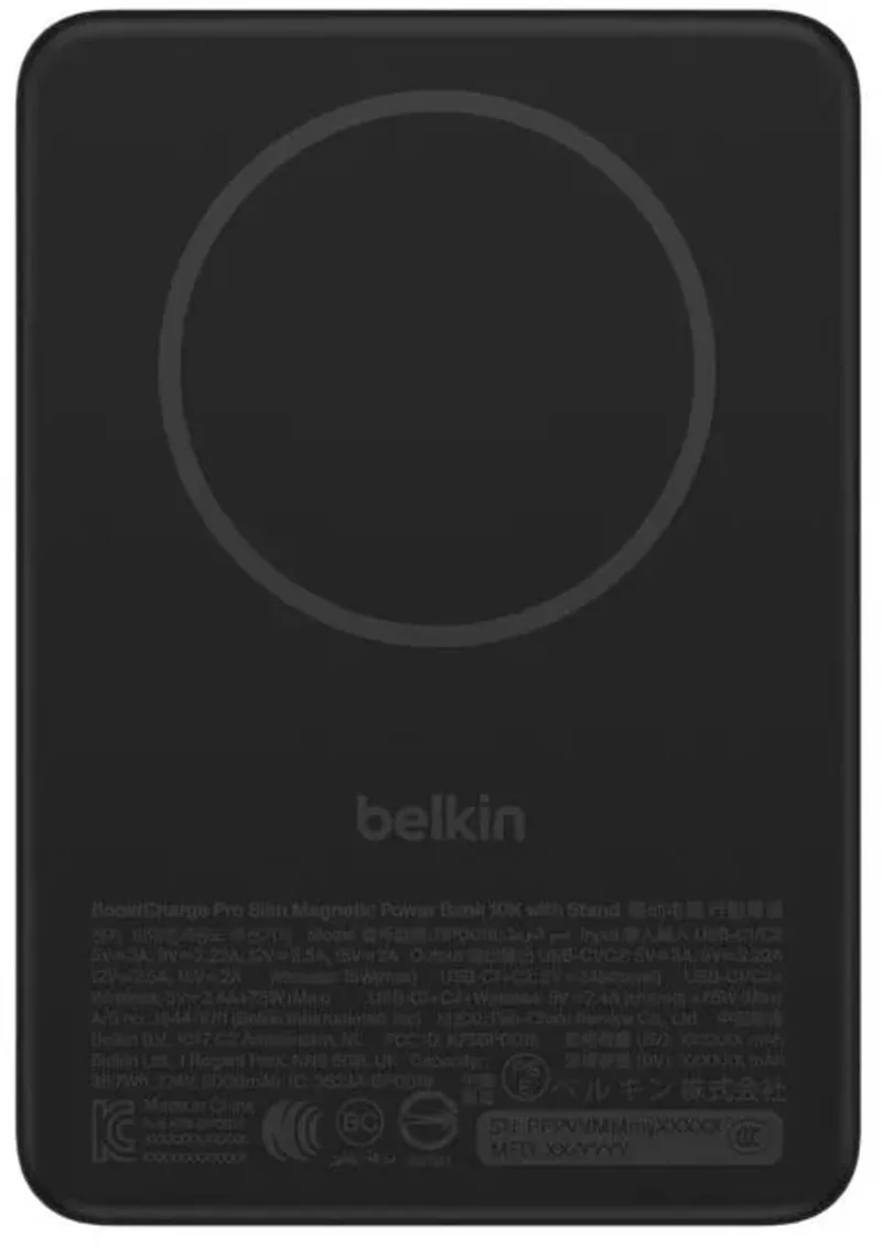 BoostCharge Slim Powerbank 10.000 mAh – Qi2 15W – MagSafe-compatibel – USB-C 30W – Uitklapbare Standaard fra Belkin i Sort – produktbillede