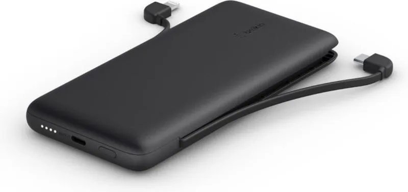 BOOST↑CHARGE™ Plus - 2-poorts 10.000 mAh USB-C-powerbank met geïntegreerde kabels från Belkin i Svart – produktbild