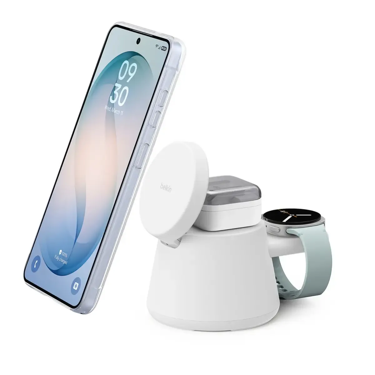 Induktions-Ladegerät 25 W UltraCharge WIZ052kqWH Ausgänge Magnetanschluss Weiß von Belkin – Produktfoto