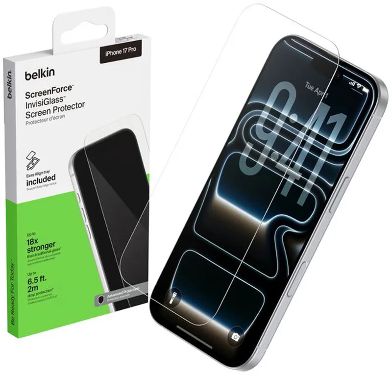 InvisiGlass iPhone 17 Pro Max glazen screenprotector by Belkin – product photo