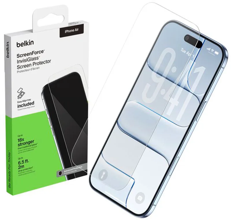InvisiGlass iPhone Air glazen screenprotector by Belkin – product photo