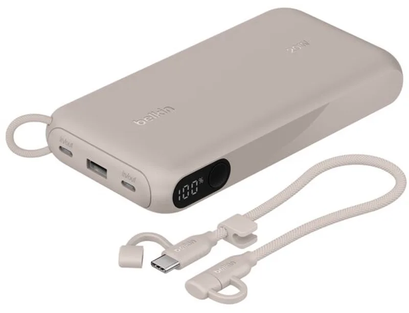 Power Bank 20W 20000 mAh met display – Zand från Belkin i Sand – produktbild