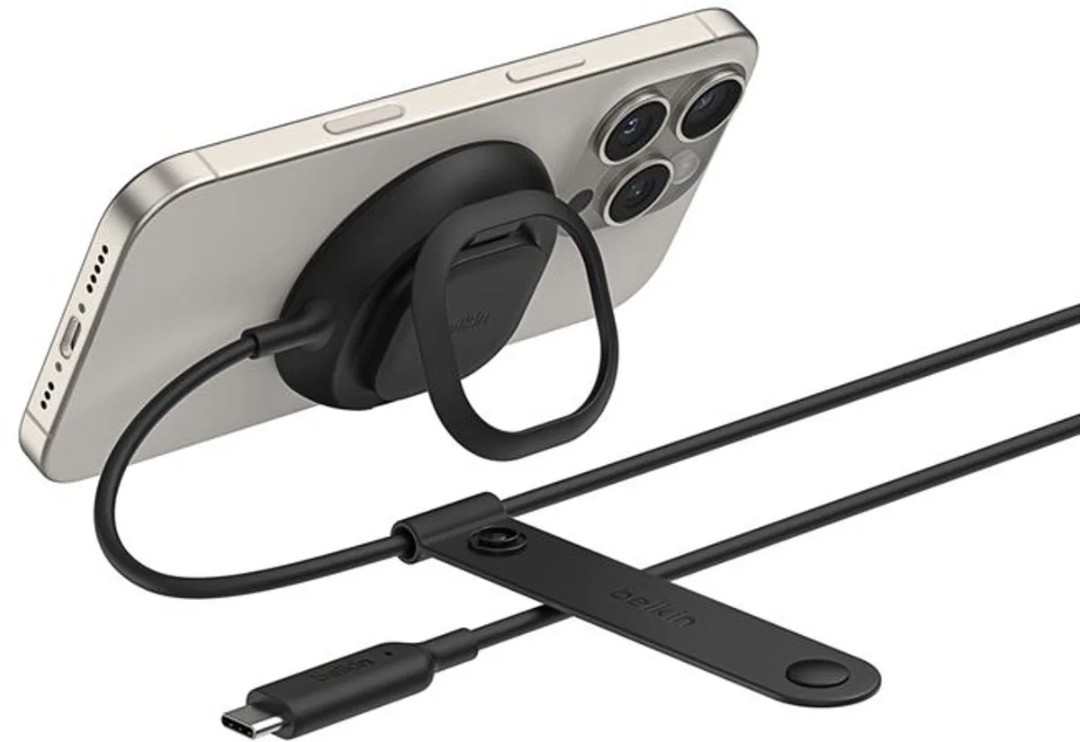UltraCharge Magnetische Draadloze Oplader – Qi2 25W – MagSafe-compatibel – Standaard en Ringgreep – 2 m USB-C-kabel – 36W Adapter de Belkin en Noir – photo produit