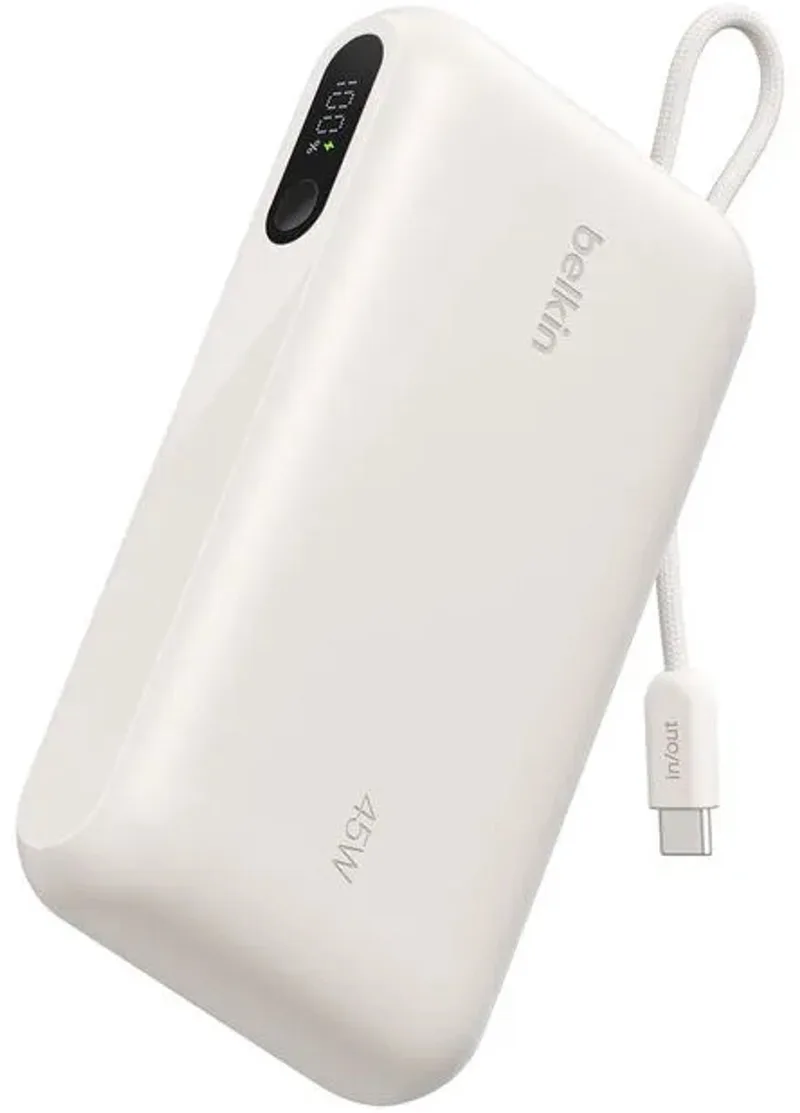 UltraCharge Powerbank 20.000 mAh – 45 W USB-C – Geïntegreerde USB-C-kabel en Digitaal Display – Zandkleur by Belkin in Zand kleur – product photo
