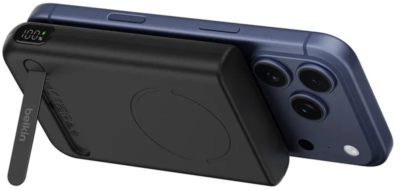 UltraCharge Pro Powerbank 10.000 mAh – Qi2 25W – MagSafe-compatibel – USB-C 30W – Magnetische Ring, Standaard en Display fra Belkin i Sort – produktbillede