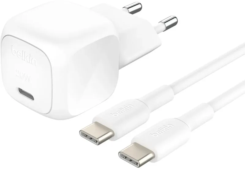 USB-C Wandlader 20W met USB-C naar USB-C Kabel (1m) – Universeel de Belkin en Blanc – photo produit