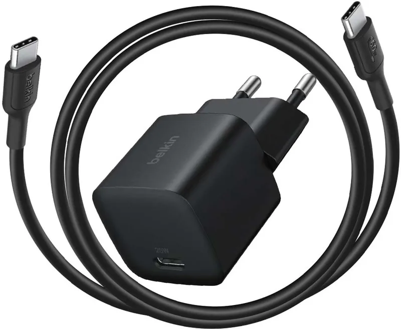 USB C Wandlader 25 W met USB C naar USB C kabel 1 m van Belkin in Zwart – productfoto