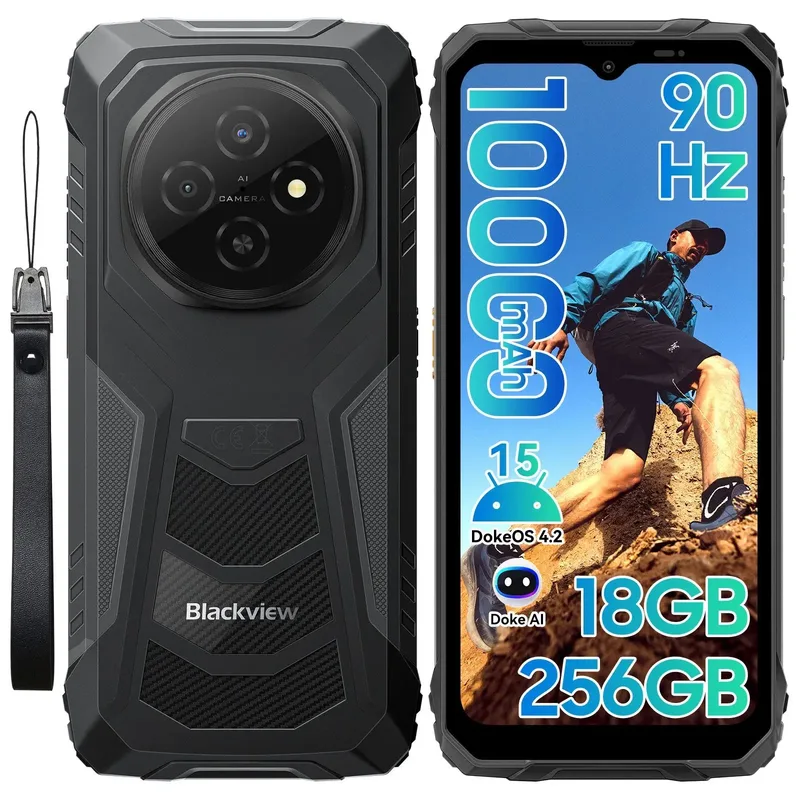 FORT 1 Ontgrendelde Robuuste Smartphone, Android 15 4G LTE Telefoon, 18 GB RAM (6 GB + 12 GB Uitbreiding) + 256 GB ROM, 6,56" 90 Hz HD+ Display, 10000 mAh Batterij, 13 MP Achtercamera, NFC, Dual SIM, |Duurzame Outdoor Mobiele Telefoon, 2 Jaar Garantie de Blackview – photo produit