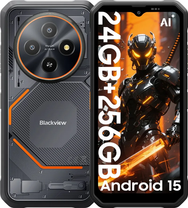 FORT 2 - AI Robuuste Smartphone - 24 GB RAM - 256 GB ROM - 6,56 inch MTK G81 - Robuuste telefoon - Android 15 - GPS IP69K OTG NFC Gemini AI fra Blackview i Sort – produktbillede