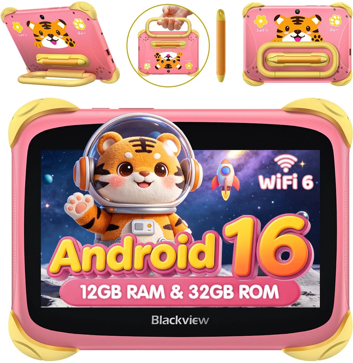 LINKMINIKIDS Tablet - 12GB RAM - 32GB ROM - 3000mAh- Android 16 de Blackview en Rose – photo produit