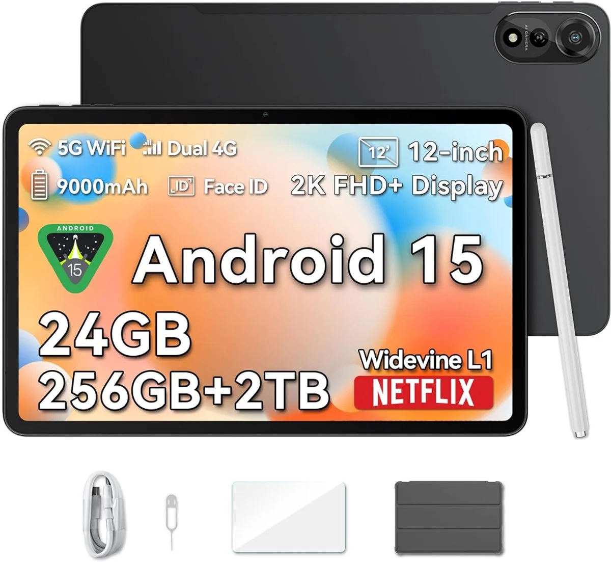 MEGA 2 Android 15 Tablet - 4G LTE+WiFi - 12 Inch - 24GB+256GB - Widevine L1 - 9000mAh de Blackview en Gris – photo produit