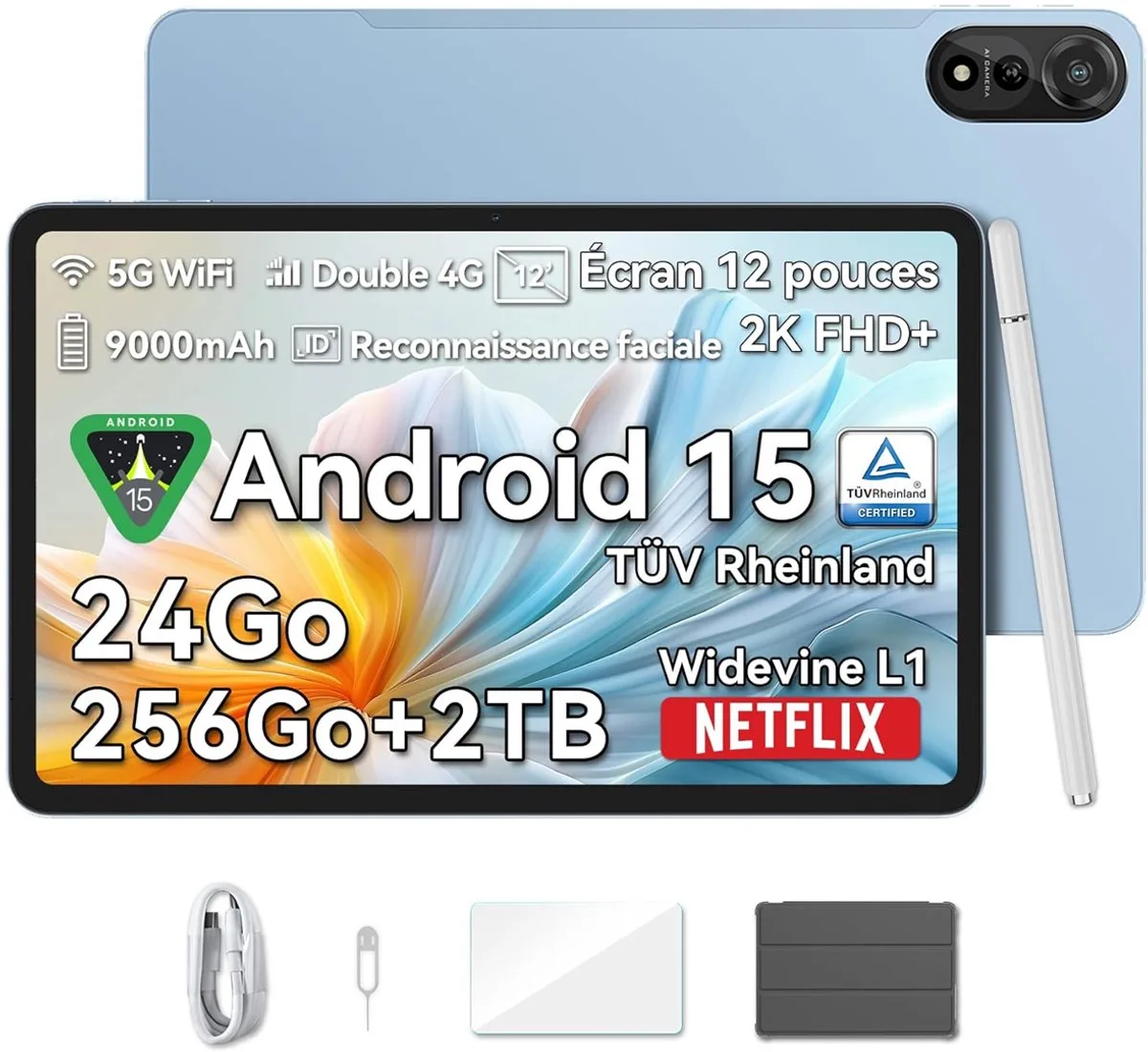 MEGA 2 Android 15 Tablet - 4G LTE+WiFi - 12 Inch - 36GB+256GB - Widevine L1 - 9000mAh de Blackview en Bleu – photo produit
