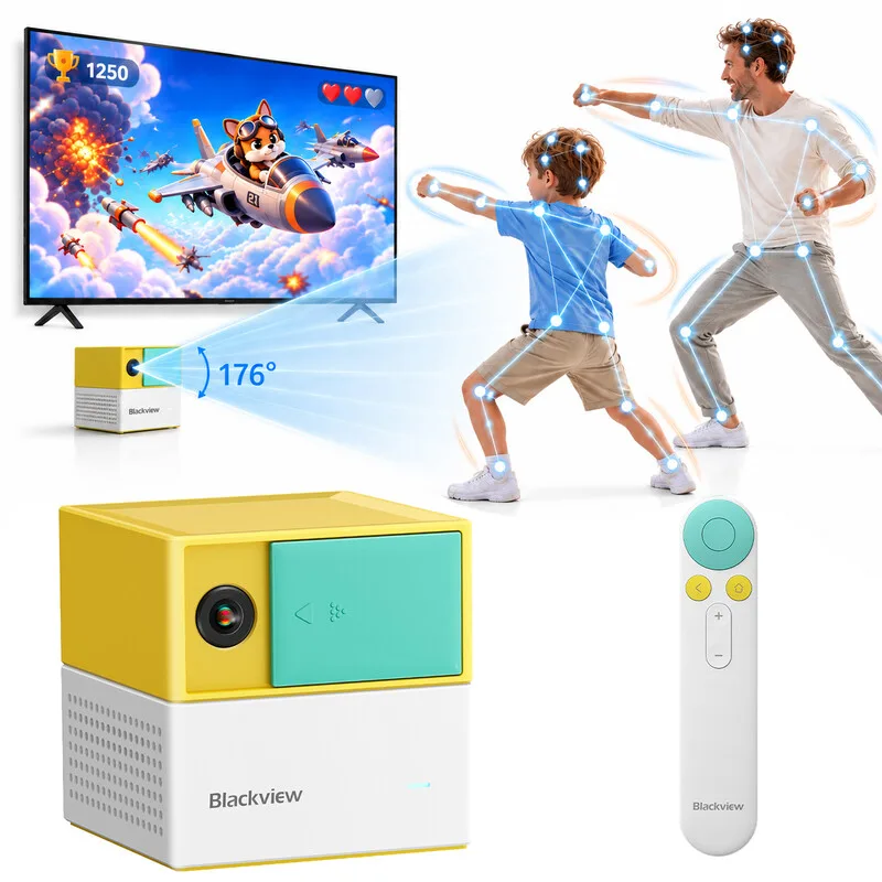 PlayPop 8 AI Motion Gameconsole, Controllerloos Spelen, 17-Punts AI Tracking, Tot 4 Spelers, 6 Spelcategorieën, 22 Ingebouwde Familie- & Educatieve Spellen, Octa-Core, 8 GB + 128 GB, WiFi6, Bluetooth 5.0, 12 MP Camera met Privacyklep, Ideaal Cadeau voor Kinderen van Blackview – productfoto