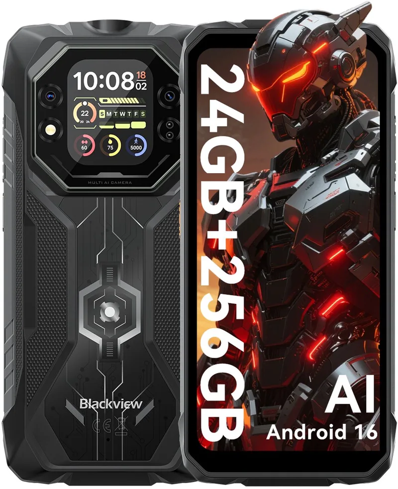 ROCK 1 - AI Robuuste Smartphone - 4G - 24GB RAM - 256GB ROM - Android 16 - 15000mAh - 6.56 inch - Robuuste Telefoon - 20MP Nachtzicht - IP69K - NFC - GPS by Blackview in Black – product photo