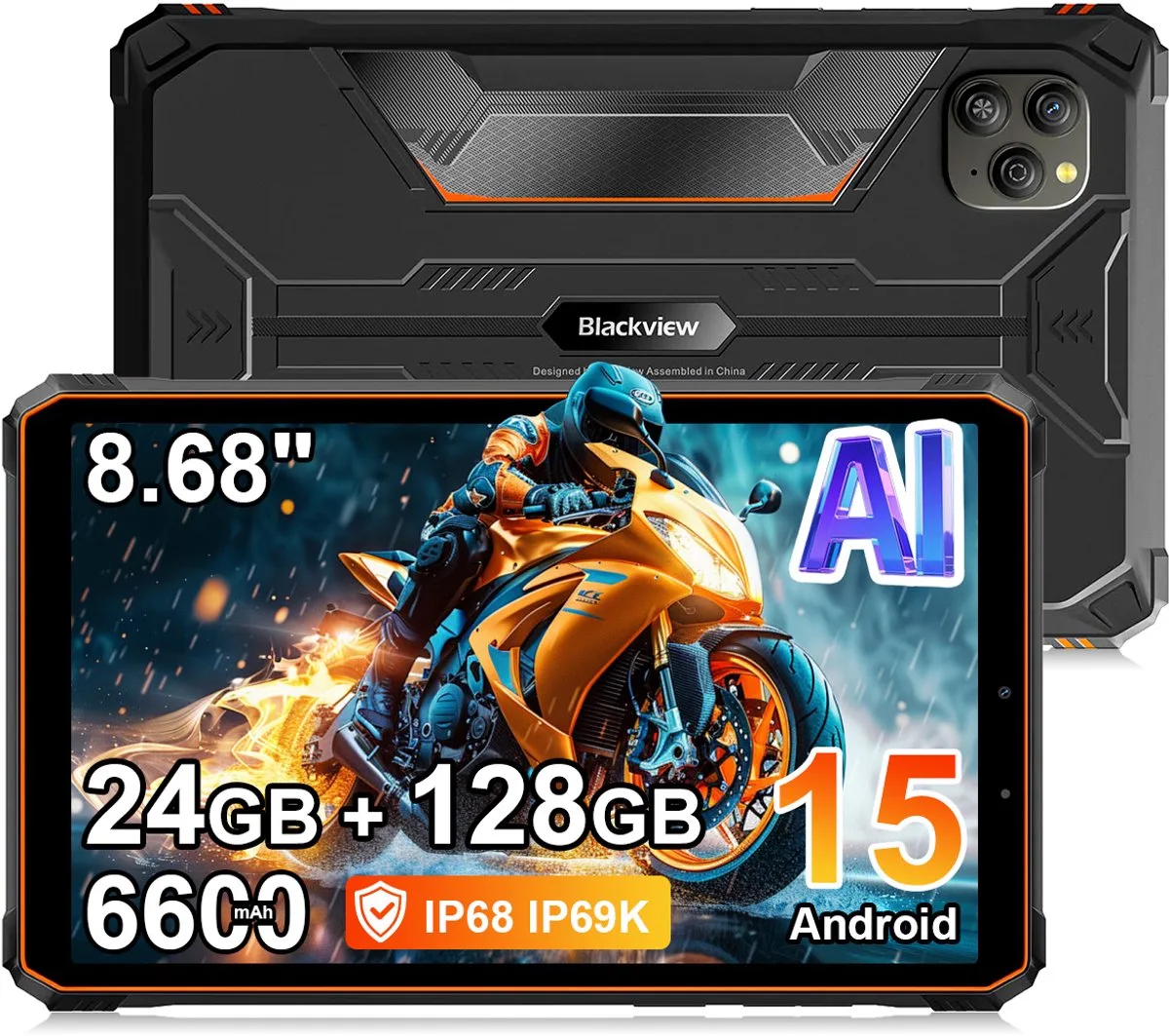 Tablet Blackview Active 5 - 24GB(6+18) RAM- 128GB ROM - 8,68 inch - Android 15 - 6600mAh - BT 5,2 - Dual SIM 4G - IP68/IP69K Outddor Tablet - GPS - OTG - NFC de Blackview en Orange – photo produit