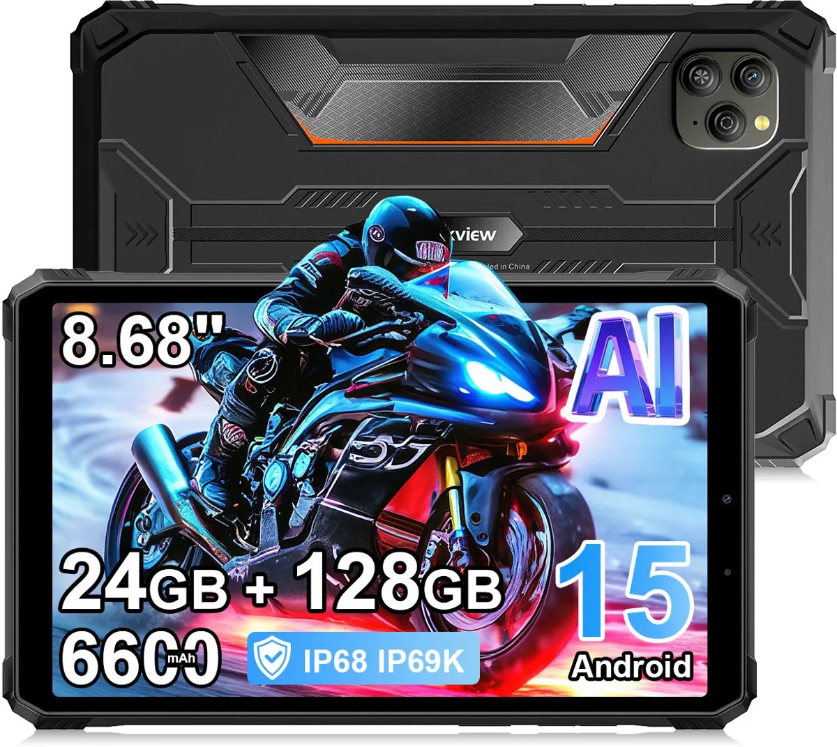 Tablet Blackview Active 5 - 24GB(6+18) RAM- 128GB ROM - 8,68 inch - Android 15 - 6600mAh - BT 5,2 - Dual SIM 4G - IP68/IP69K Outddor Tablet - GPS - OTG - NFC de Blackview en Noir – photo produit