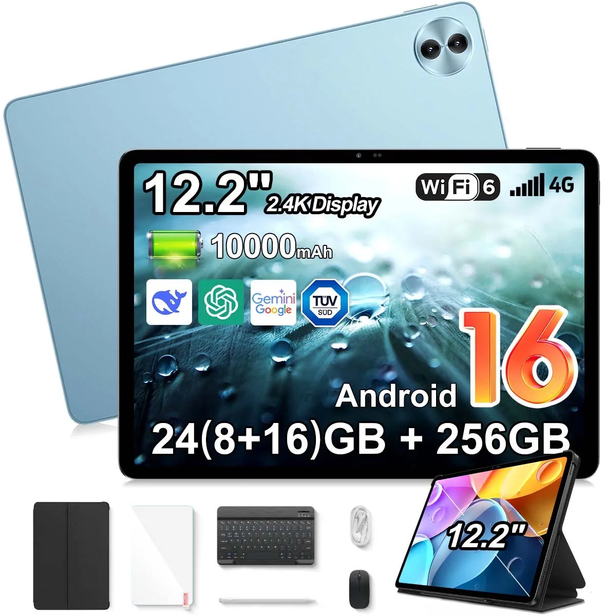 Tablet Blackview Mega 5 - 12,2 inch 2,4K IPS 120 Hz - Android 16 - 24 GB (8+16) RAM, 256 GB ROM - 10000 mAh 55W - WiFi 6 - 1080P Widevine L1 de Blackview en Bleu – photo produit