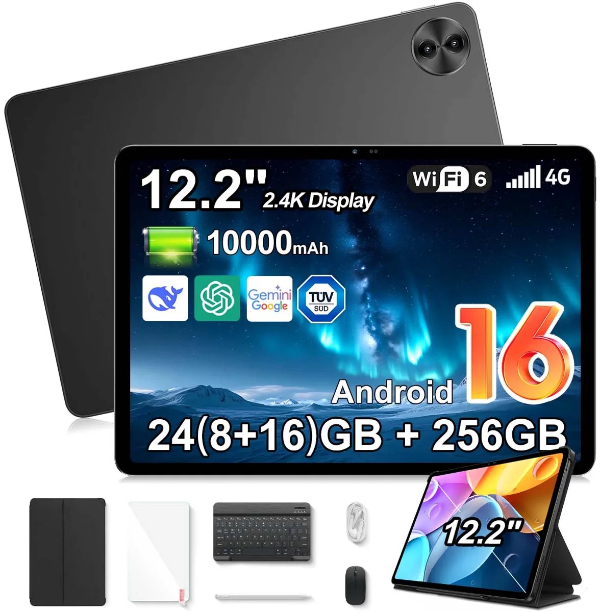 Tablet Blackview Mega 5 - 12,2 inch 2,4K IPS 120 Hz - Android 16 - 24 GB (8+16) RAM, 256 GB ROM - 10000 mAh 55W - WiFi 6 - 1080P Widevine L1 de Blackview en Noir – photo produit