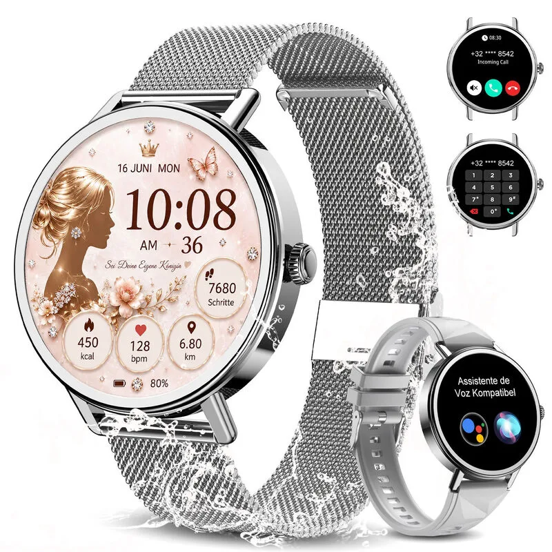 X30 smartwatch voor dames, 1,26 inch ronde fitnesshorloge met hartslagmeter, slaapmonitor, SpO2, stappenteller & activiteitentracker, IP67 waterdicht voor sport, werk & dagelijks gebruik, Android & iOS by Blackview – product photo