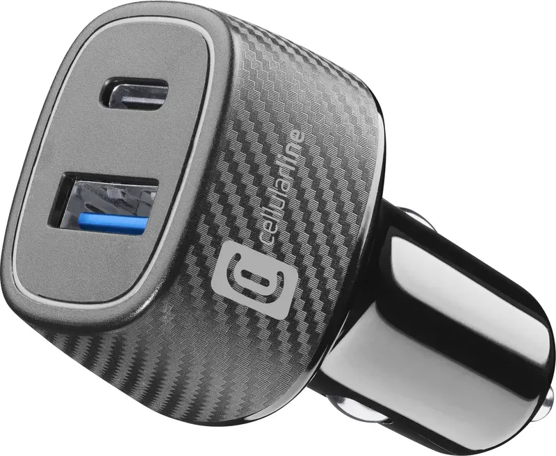 Autolader 48 W USB-A, USB-C USB PD Auto Snellader, USB Power Delivery (USB-PD) van Cellularline in Zwart – productfoto