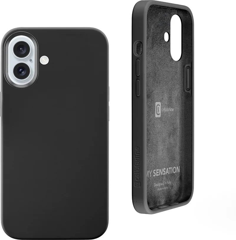 Sensation Case Backcover Apple iPhone 16 Stootbestendig van Cellularline in Zwart – productfoto