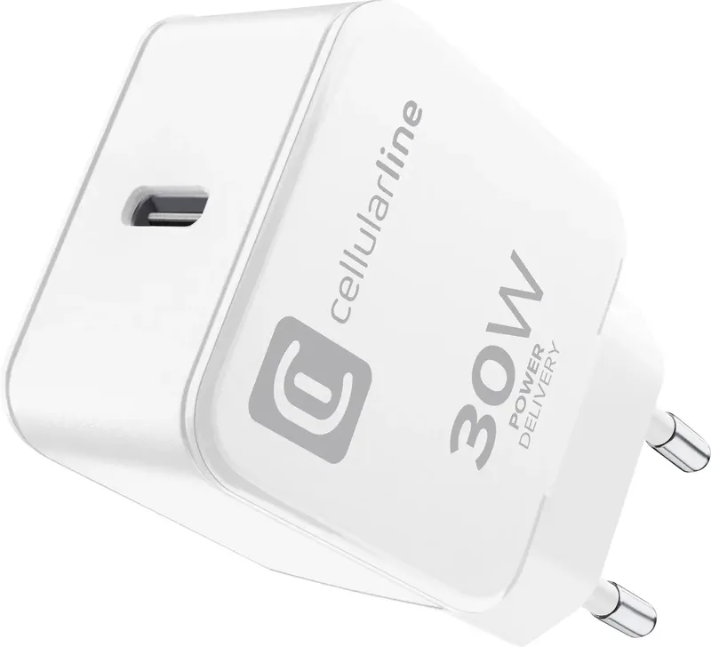 USB-oplader 30 W USB-C USB PD Thuis Snellader, USB Power Delivery (USB-PD) by Cellularline in White – product photo
