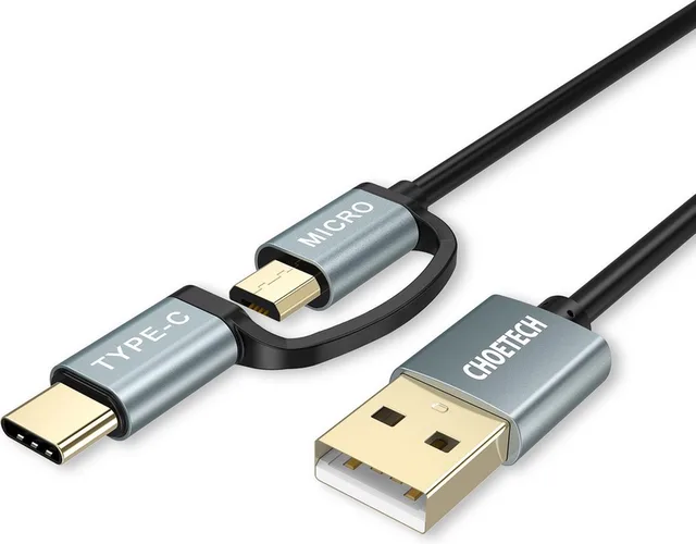 USB-C en Micro-USB naar USB-A kabel 2.4A - 1.2M - Zwart