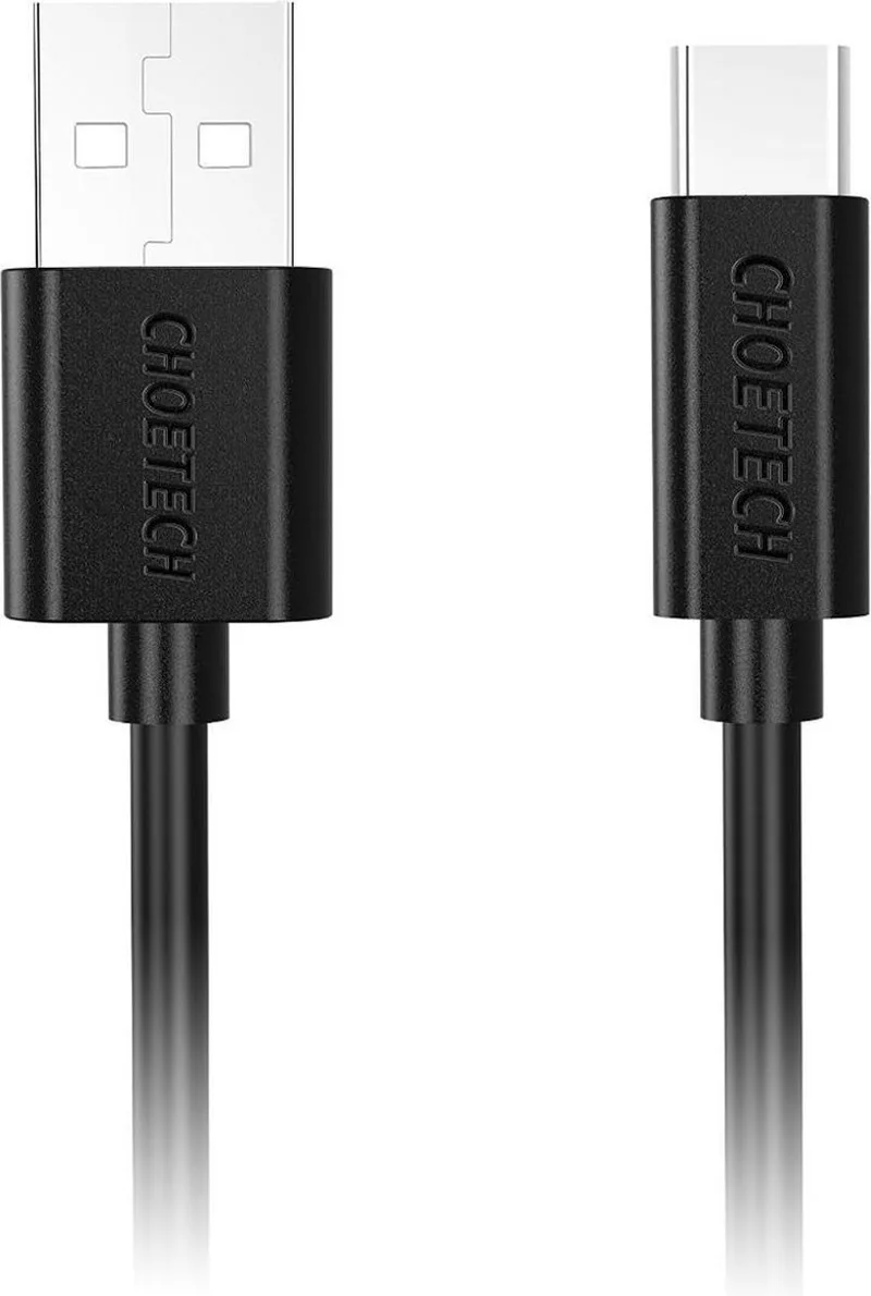 USB naar USB-C laad- en datakabel - 3A - 1M van CHOETECH in Zwart – productfoto