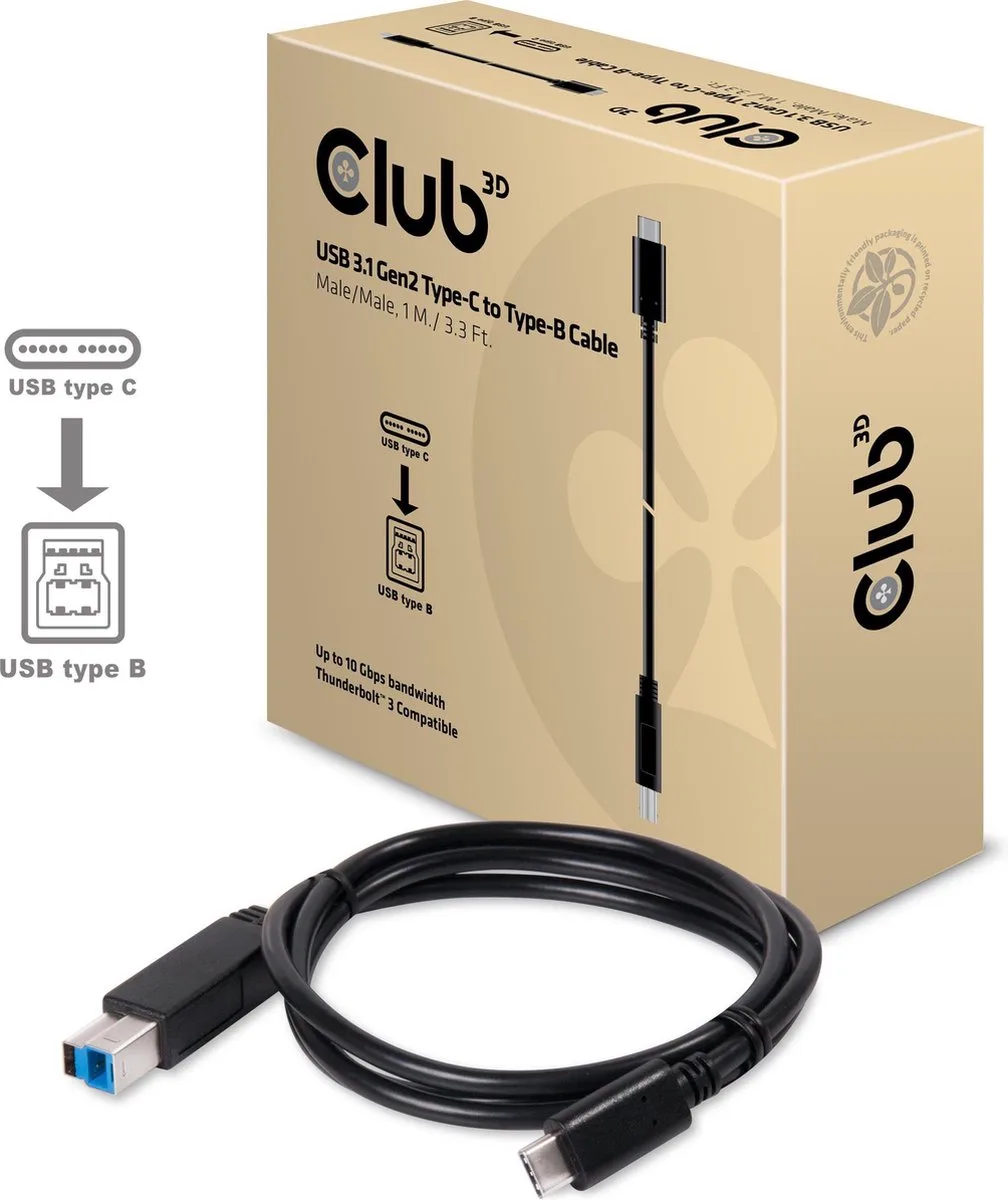 CAC-1524 USB-Kabel USB 3.2 Gen1 USB-C Stecker, USB-B Stecker 1.00 m von Club 3D in Schwarz – Produktfoto